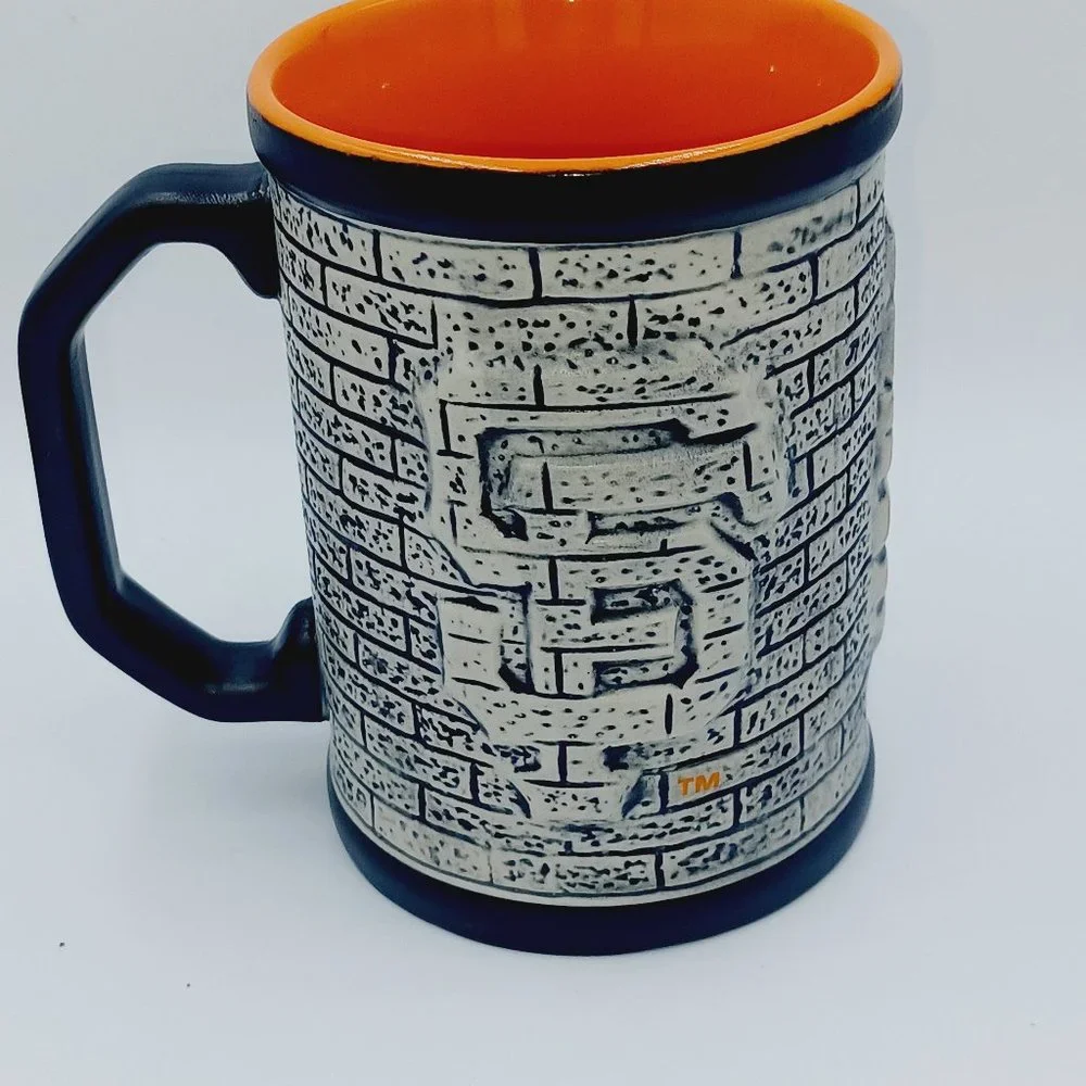 San Francisco Giants Raised SF Logo Ceramic Coffee Mug Gray Brick Design MLB